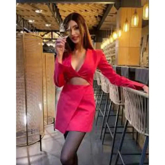 ZARA CUT OUT BLAZER MINI DRESS Raspberry Small Blogger Favorite Pink Coc… - Picture 6 of 16